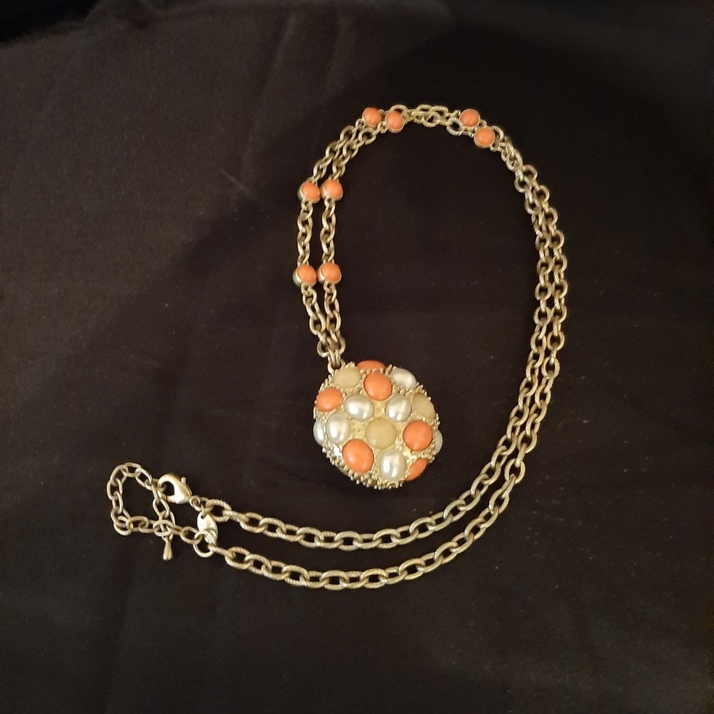 Coral, Pearl and Taupe necklace